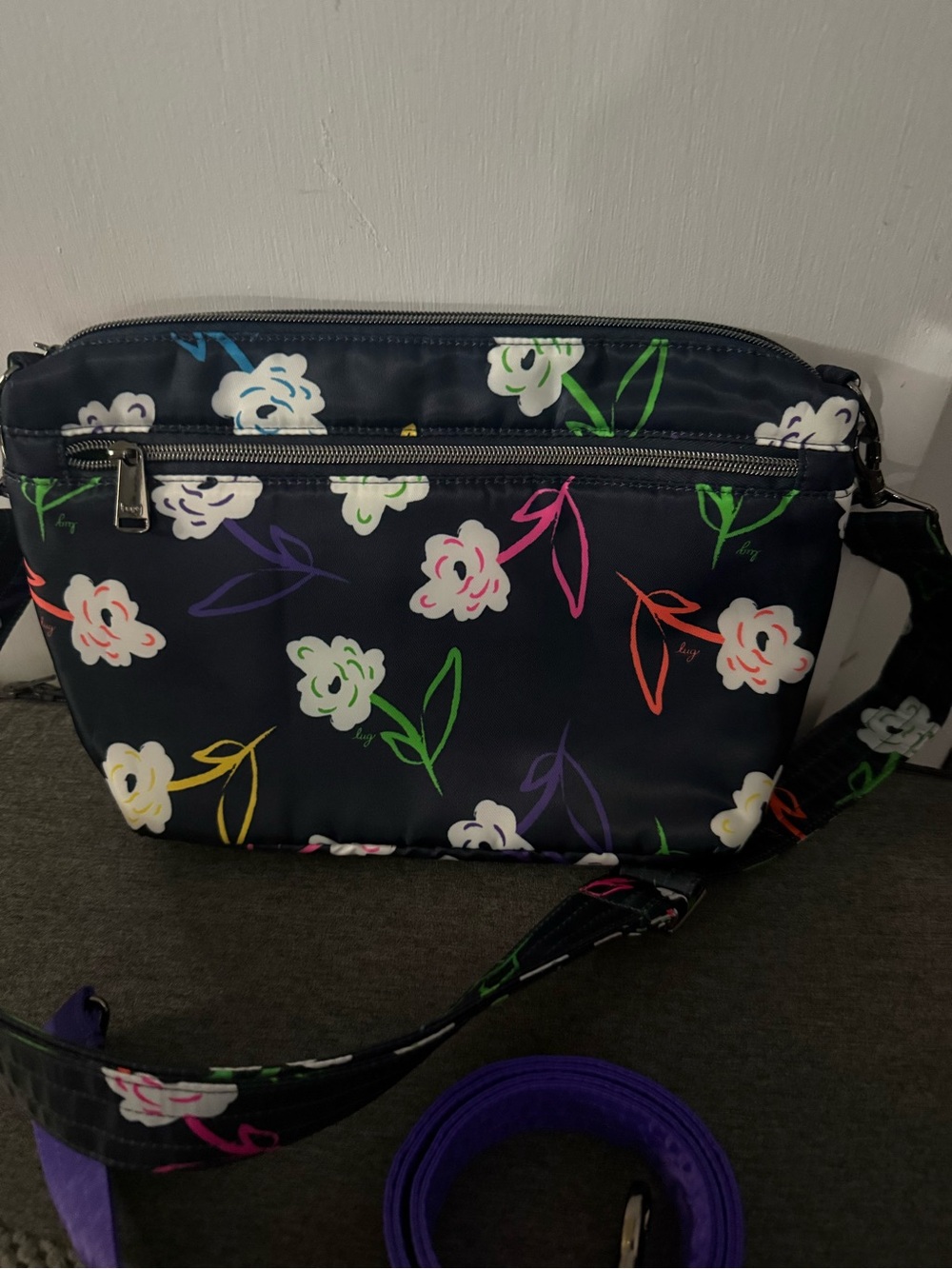 lightweight Navy Floral Crossbody with Multicolor Blooms